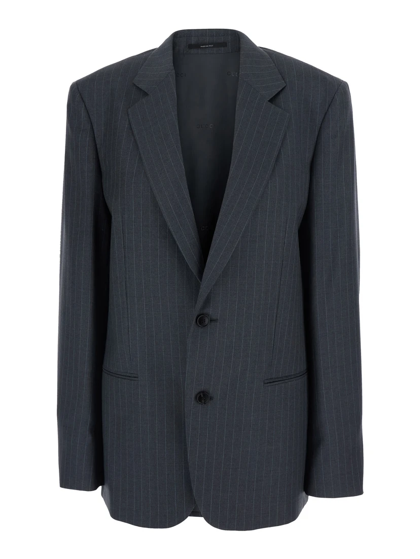 Grey Single-breasted jacket with notched revers and pinstripe motif in wool for women