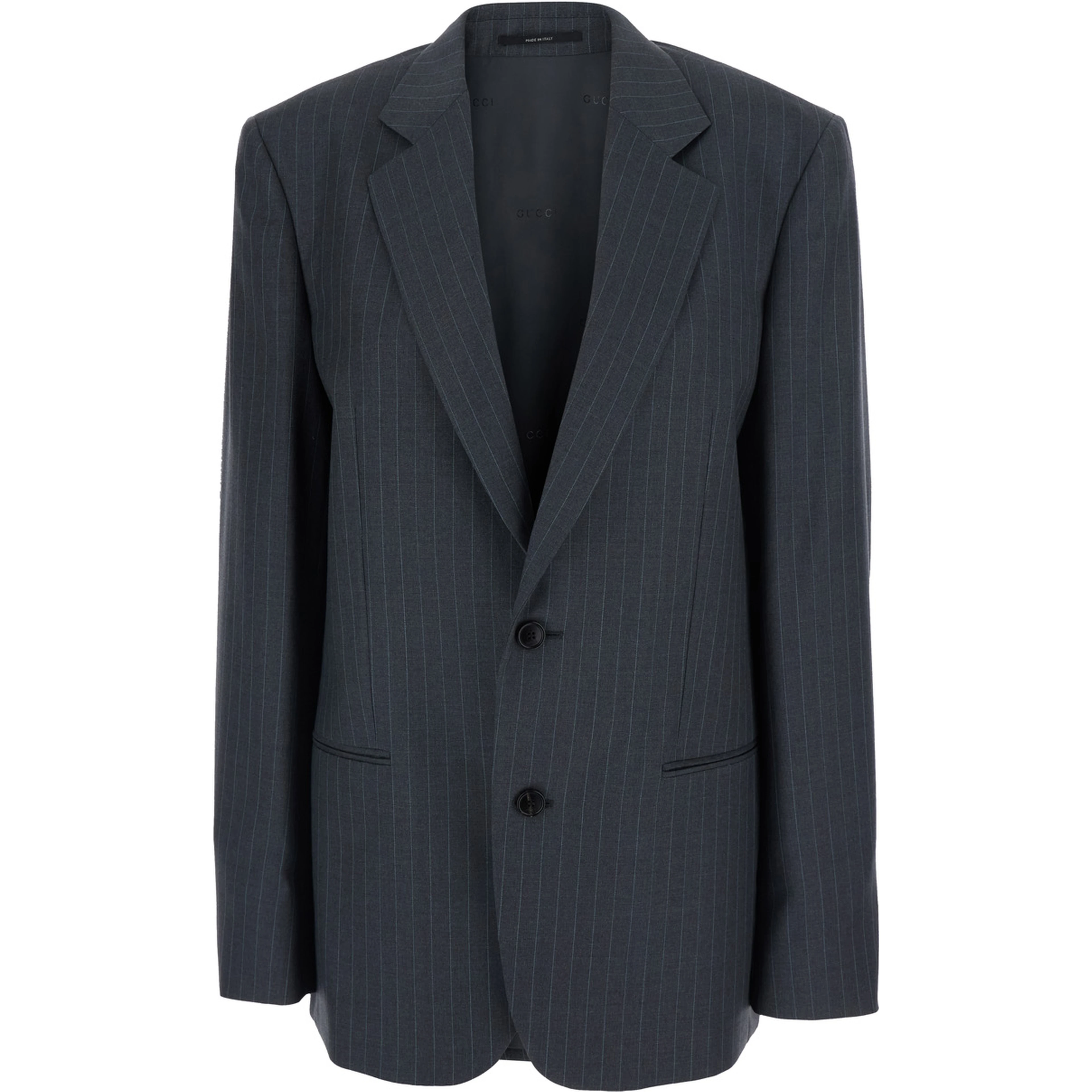 Grey Single-breasted jacket with notched revers and pinstripe motif in wool for women
