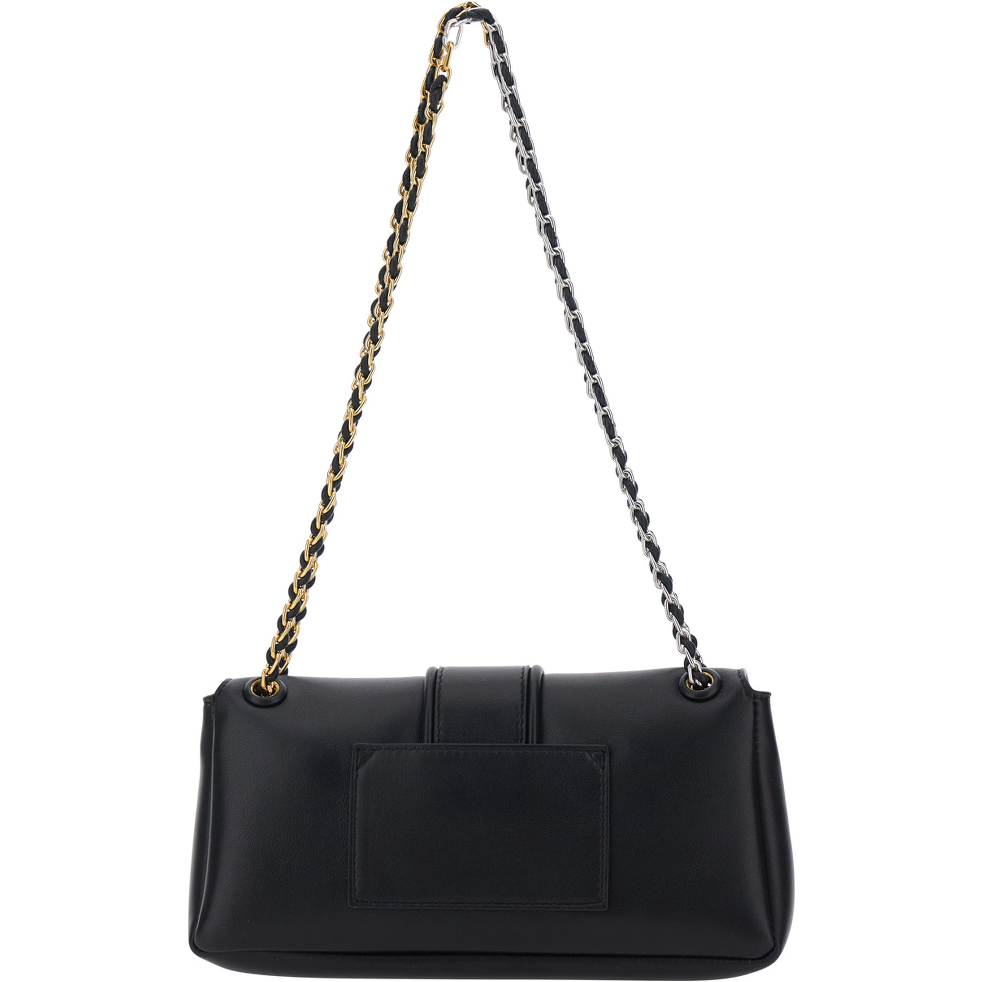 LE BAMBINO CHAINE is a crossbody bag in black lamb leather with unisex metallic details