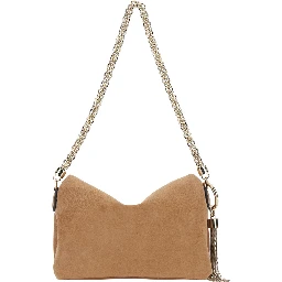Callie Beige Mini Bag with Chain Strap and Logo on Front in Suede women