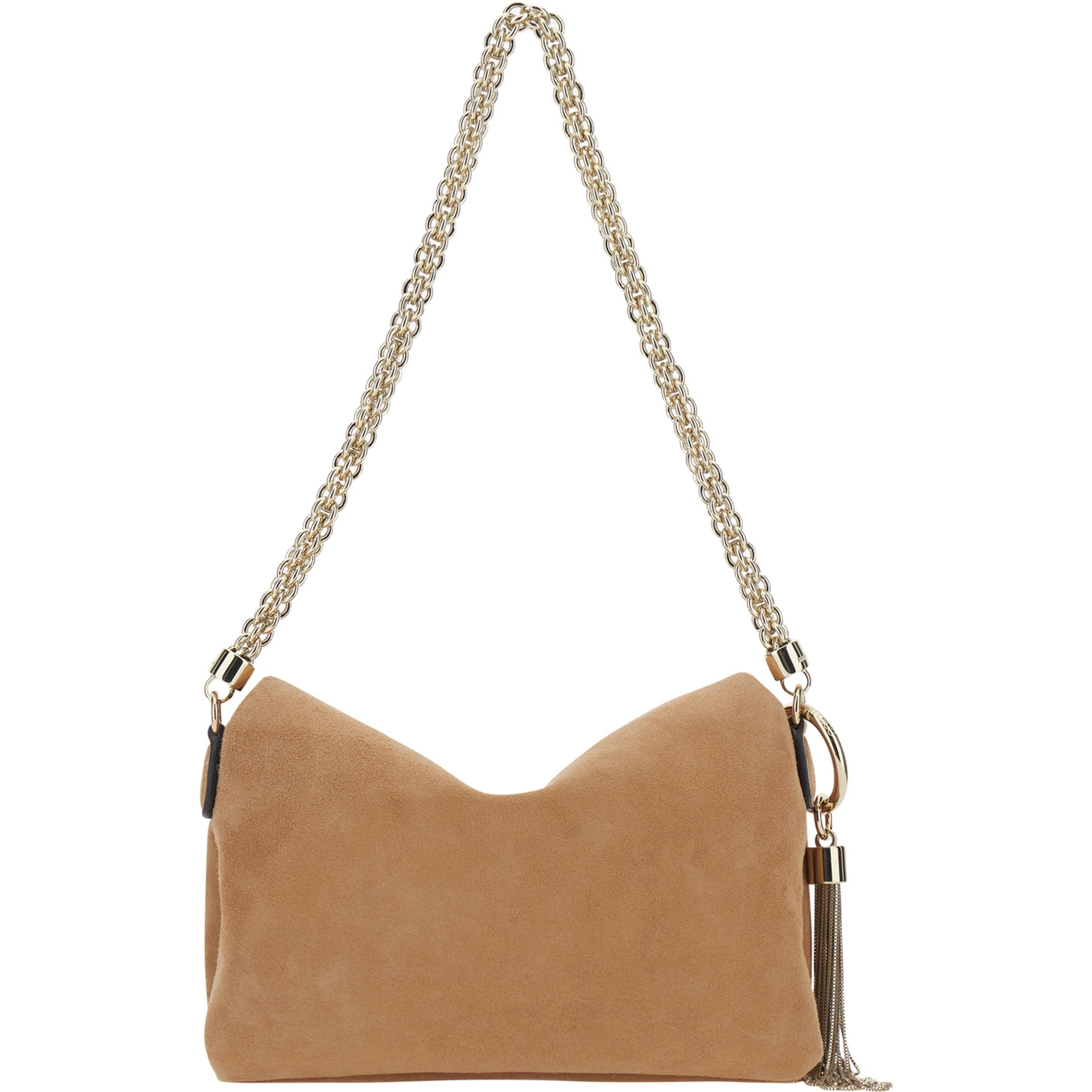 Callie Beige Mini Bag with Chain Strap and Logo on Front in Suede women