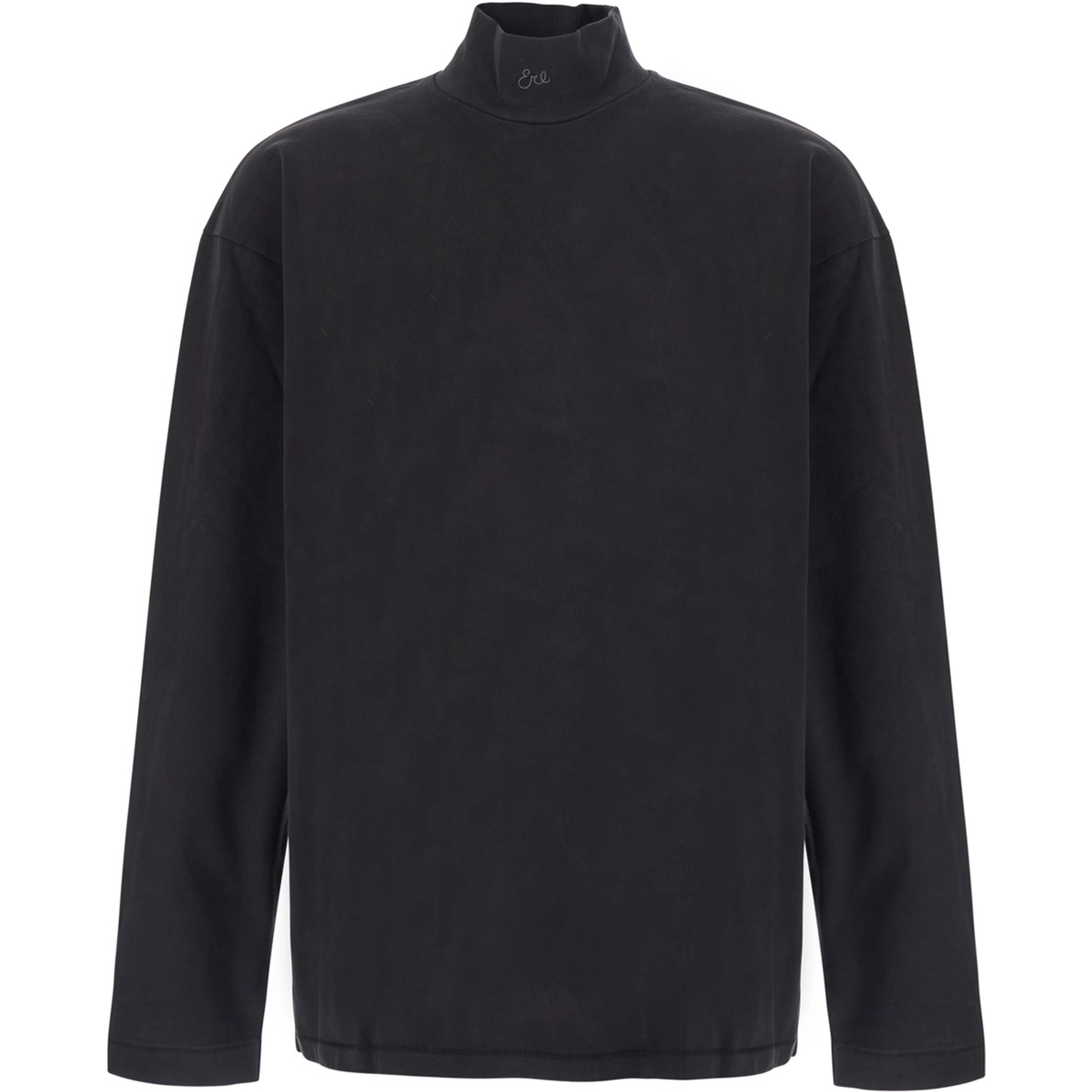 UNISEX MOCK NECK ERL SCRIPT LONG SLEEVE TEE KNIT with high collar and long sleeves in Black Cotton Unisex