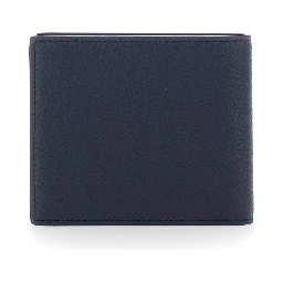 Blue Bi-Fold Wallet with Logo Plate on the Front in Leather for Men