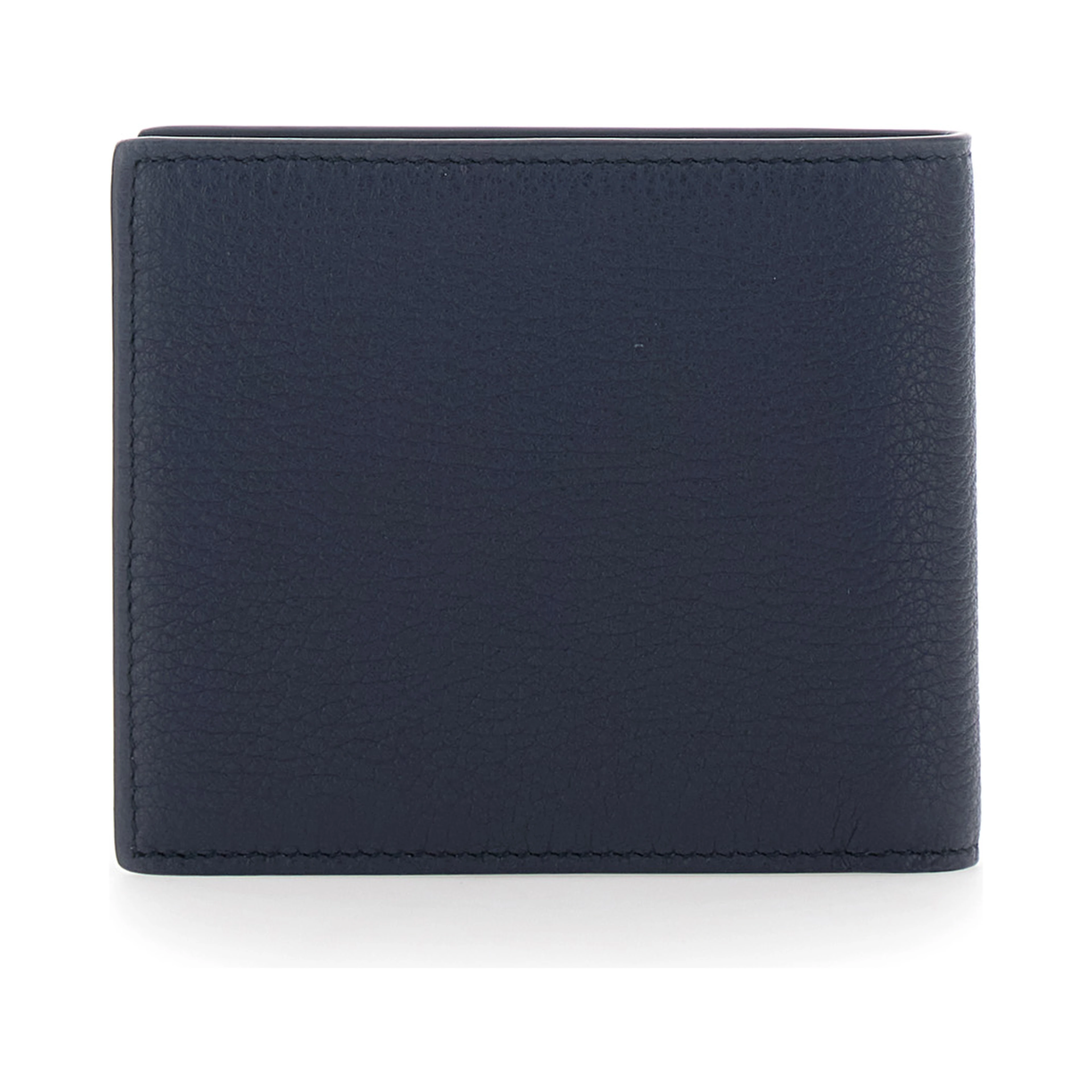 Blue Bi-Fold Wallet with Logo Plate on the Front in Leather for Men