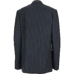 Grey Single-breasted jacket with notched revers and pinstripe motif in wool for women