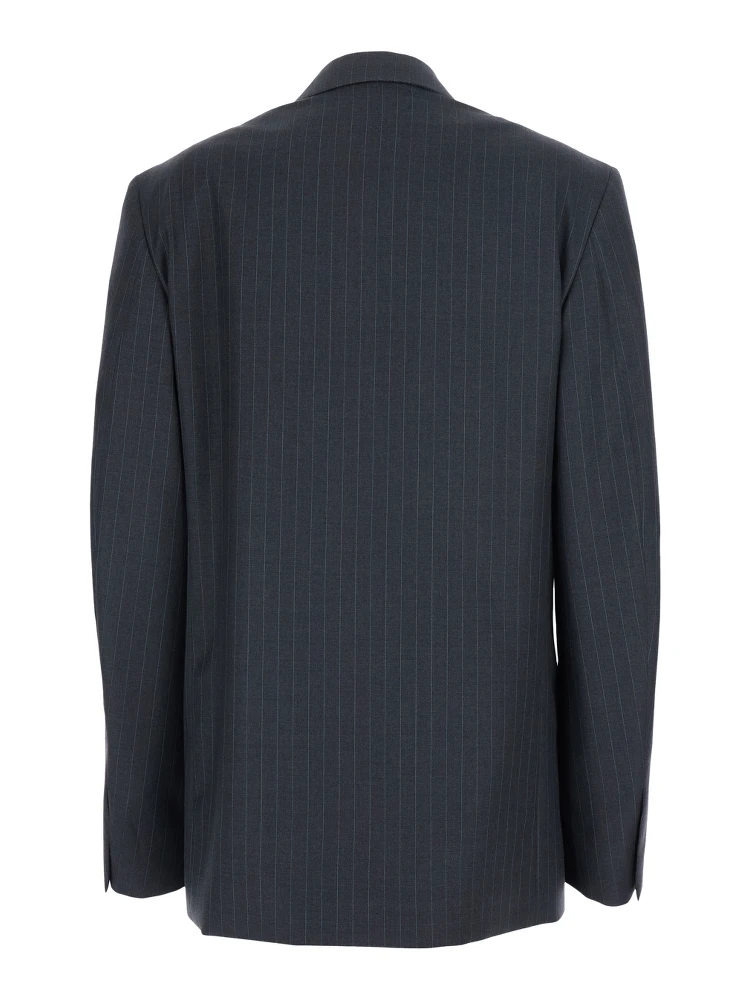 Grey Single-breasted jacket with notched revers and pinstripe motif in wool for women alternative