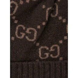 GG Jacquard Brown Hat with Brim and Cuff in Cashmere Men