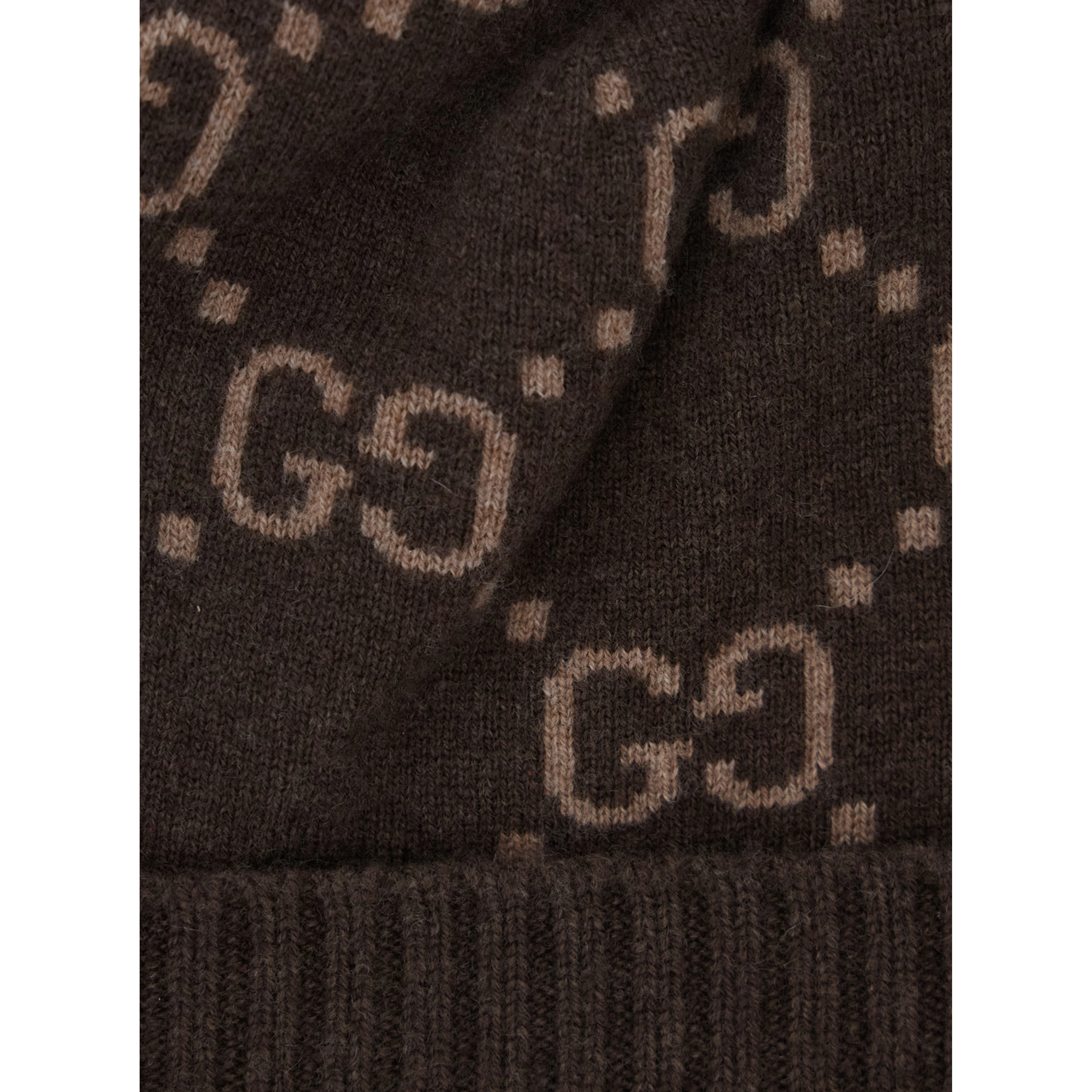 GG Jacquard Brown Hat with Brim and Cuff in Cashmere Men