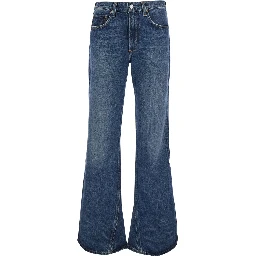 Blue Jeans with Wide Leg and Logo Patch on the Back in Denim for Women