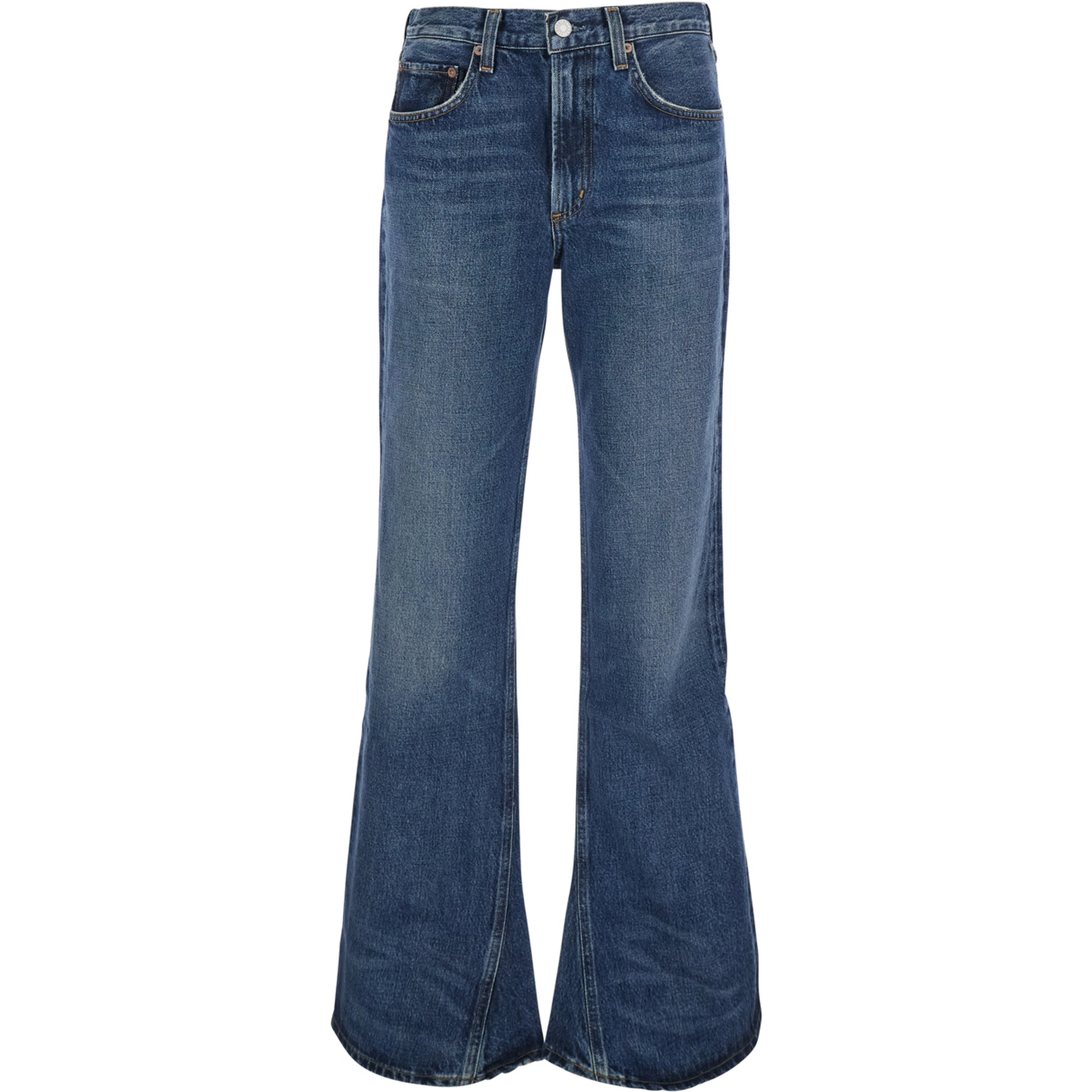 Blue Jeans with Wide Leg and Logo Patch on the Back in Denim for Women