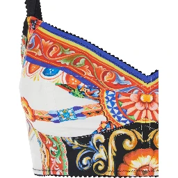 Multicolor Sleeveless Top with Carretto Print and V-neck in Cotton Blend Woman