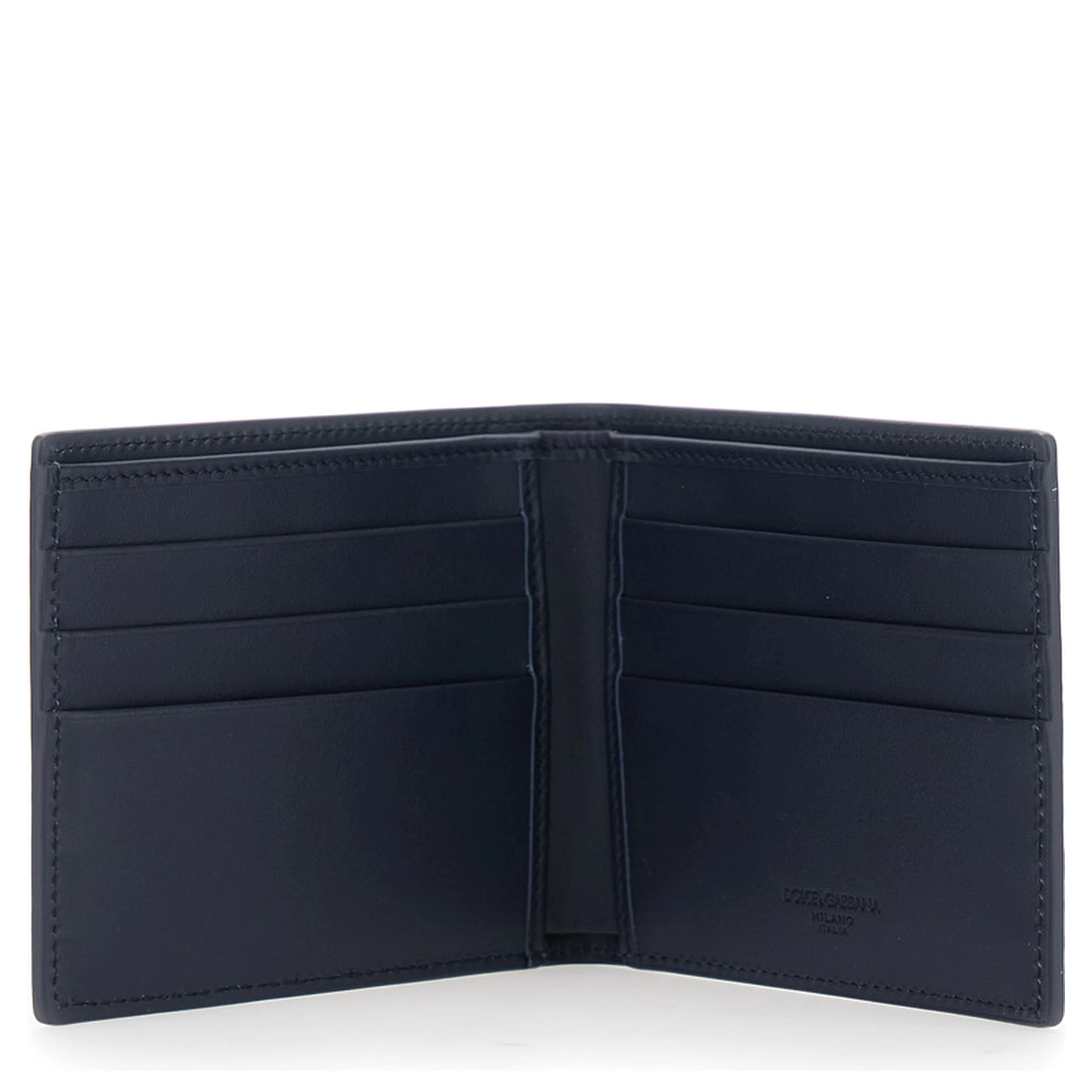 Blue Bi-Fold Wallet with Logo Plate on the Front in Leather for Men