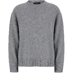 Grey sweater with round neck and details with rhinestones in Blend wool and silk women
