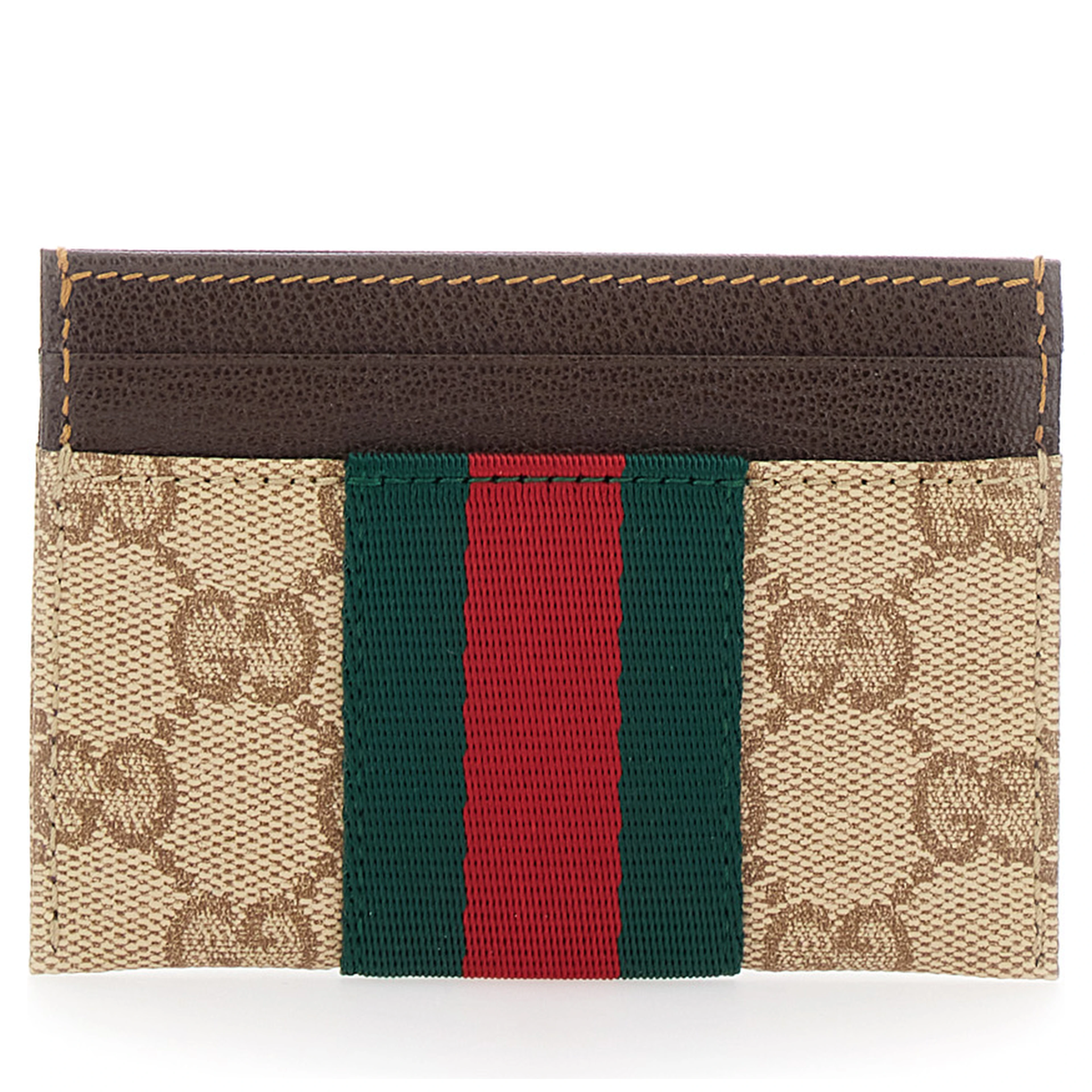 beige Card holder with Web stripe and all-over GG motif in fabric for women