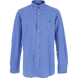 Slim Fit Light Blue Shirt with button-down collar and Pony embroidery on the front in stretch cotton for men