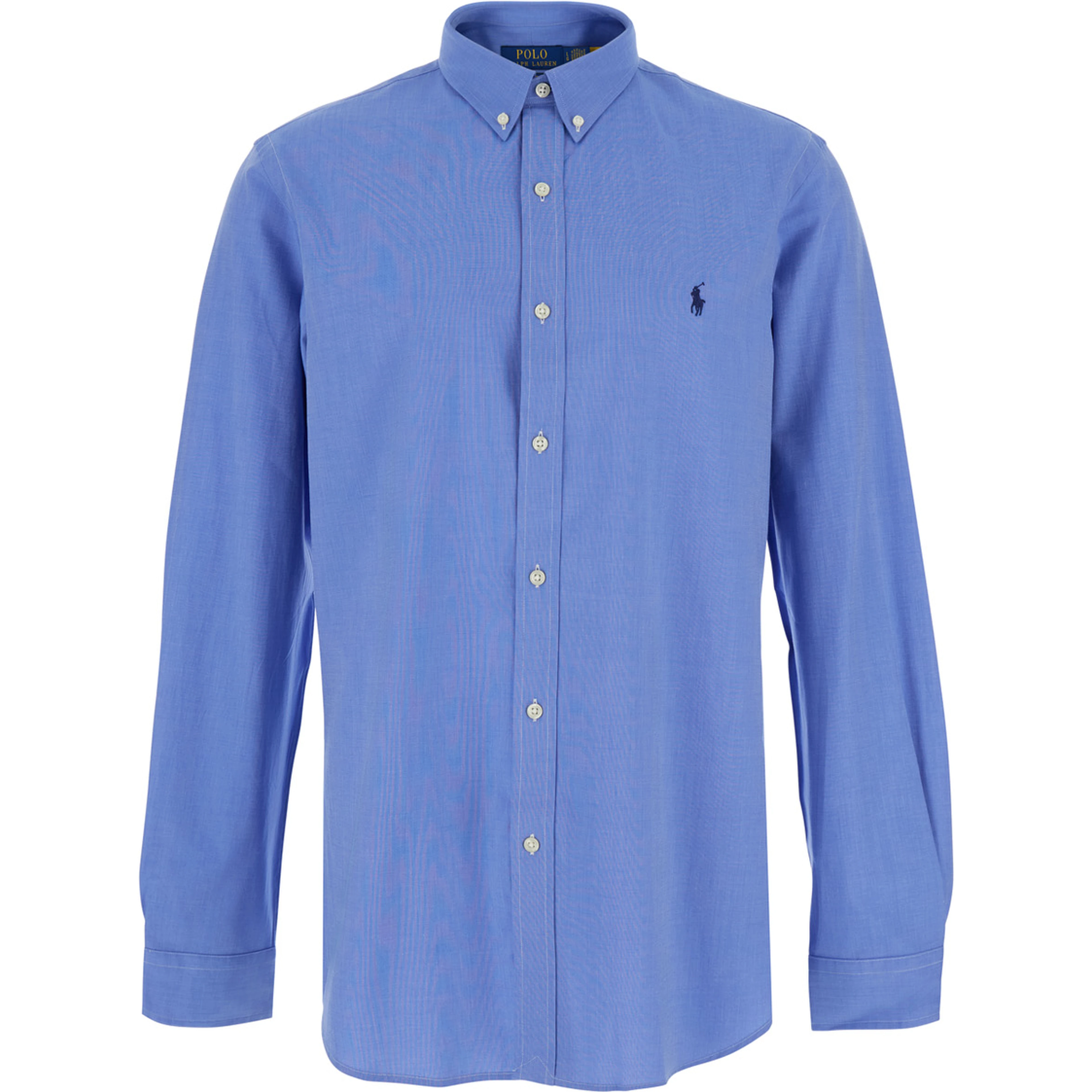 Slim Fit Light Blue Shirt with button-down collar and Pony embroidery on the front in stretch cotton for men