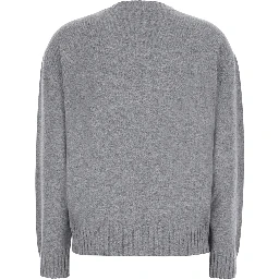 Grey sweater with round neck and details with rhinestones in Blend wool and silk women