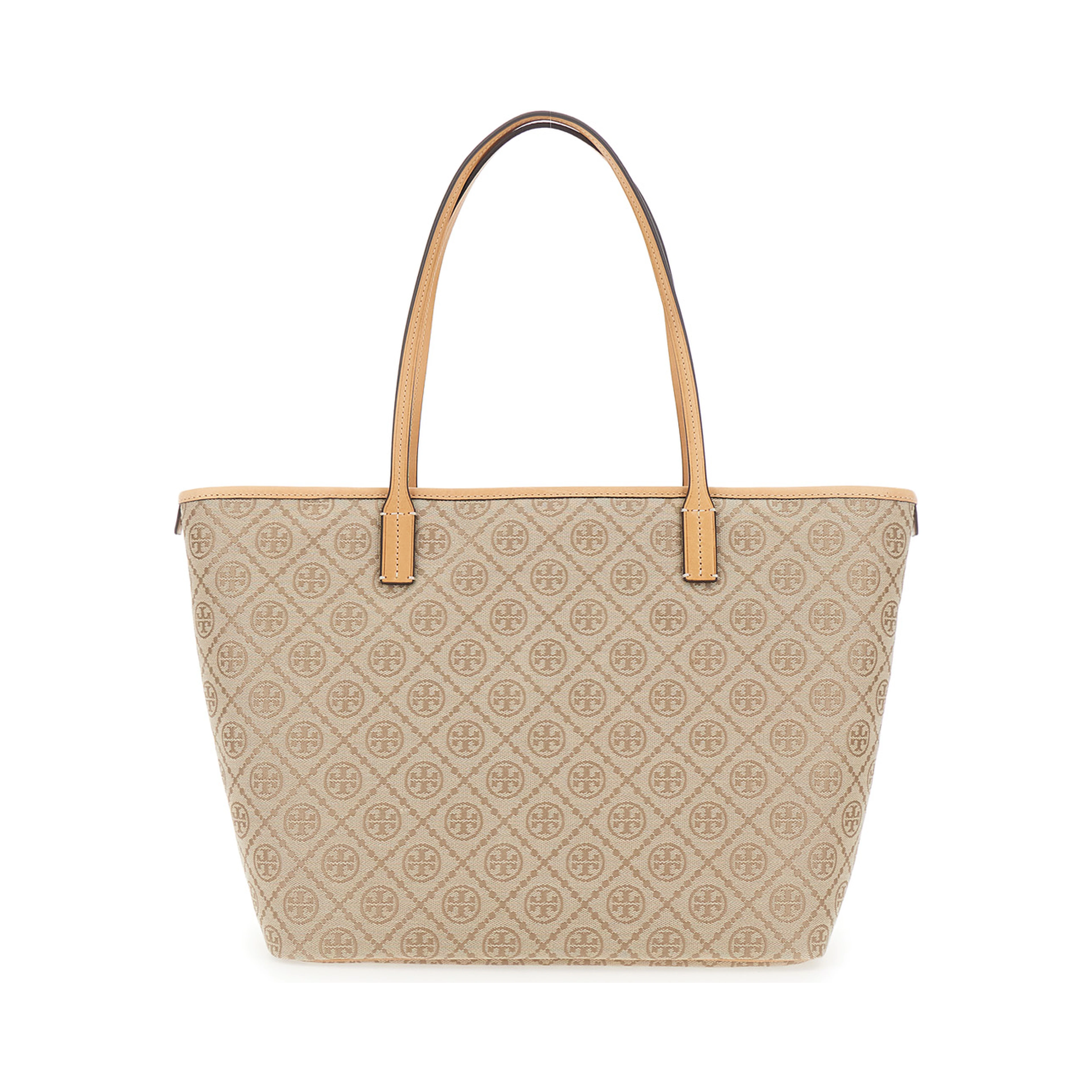 Beige large tote bag with All-Over Logo Monogram and Top Zip Closure in Canvas for Women