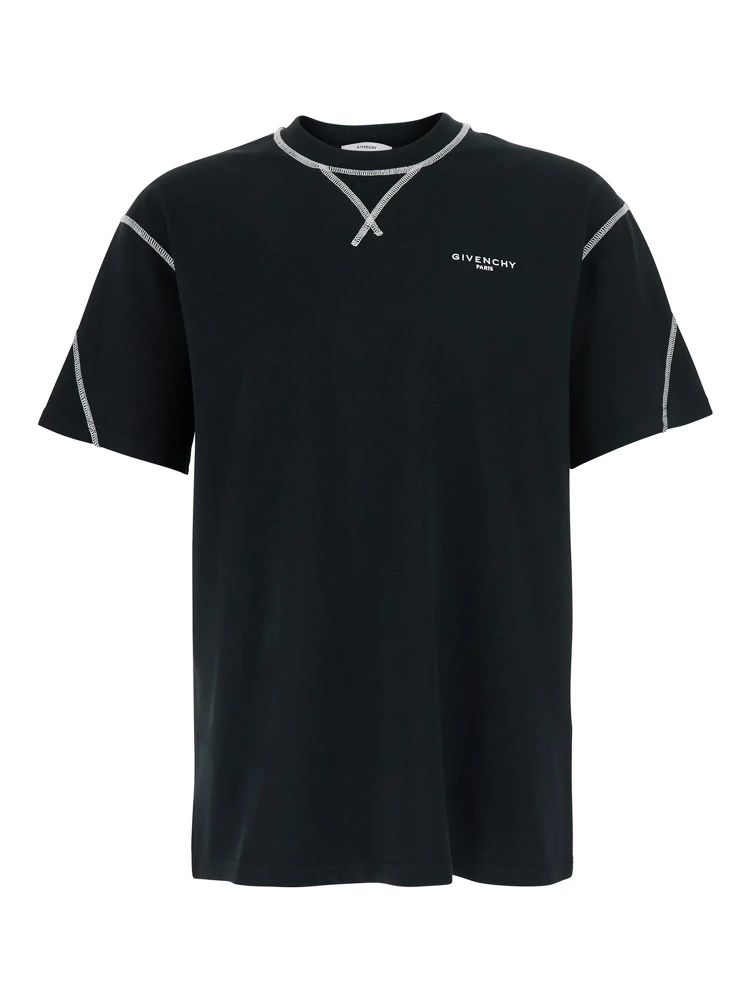 Black T-shirt with logo on the front in Cotton Men