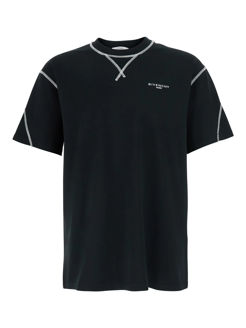 Black T-shirt with logo on the front in Cotton Men