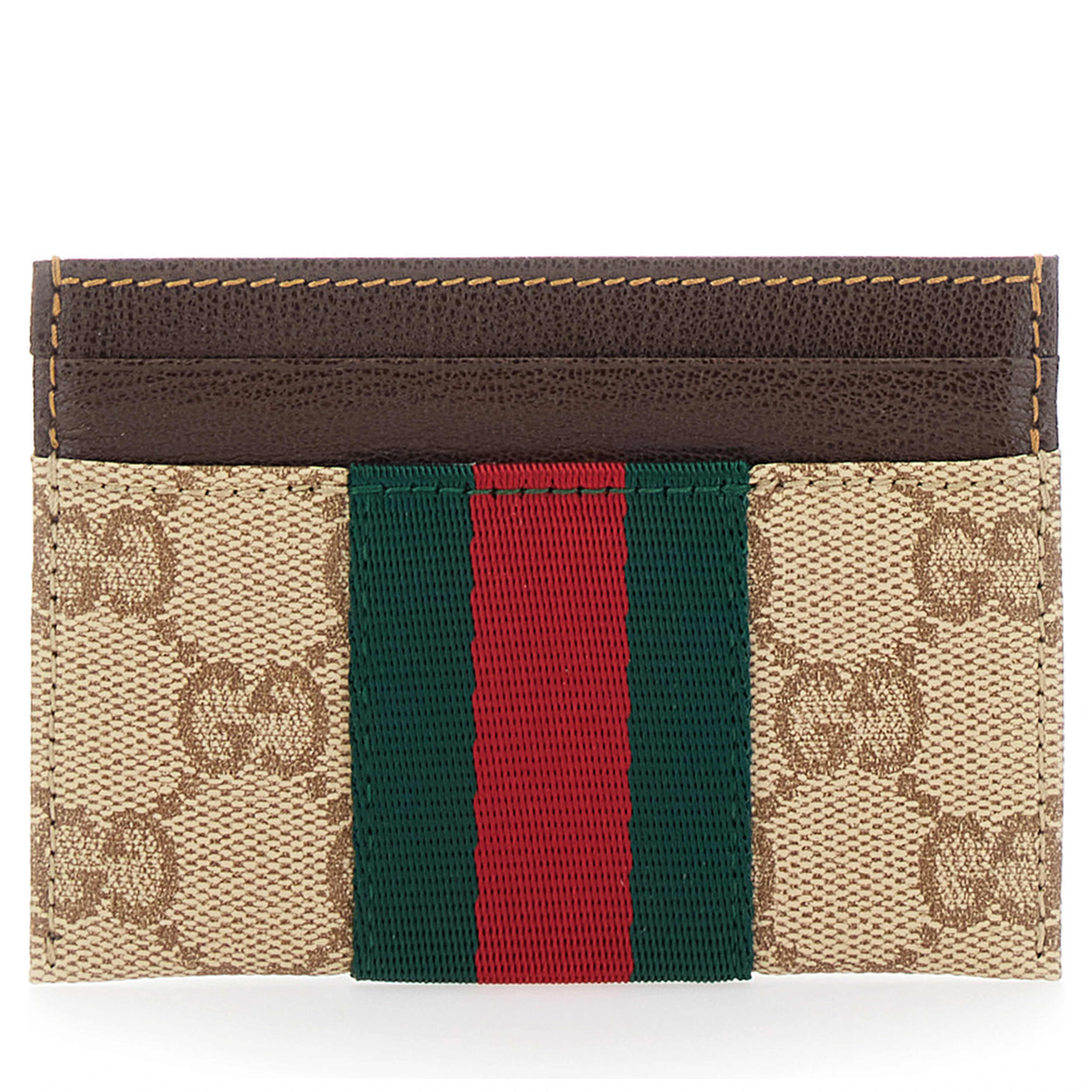 beige Card holder with Web stripe and all-over GG motif in fabric for women