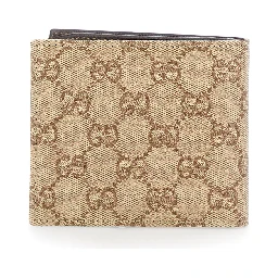 Beige Bi-Fold Wallet with Logo Lettering on the Inside in GG Canvas for Men
