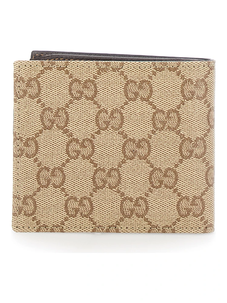 Beige Bi-Fold Wallet with Logo Lettering on the Inside in GG Canvas for Men