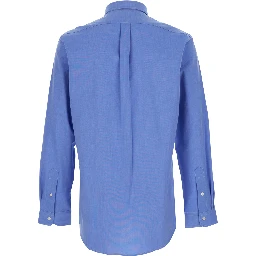 Slim Fit Light Blue Shirt with button-down collar and Pony embroidery on the front in stretch cotton for men