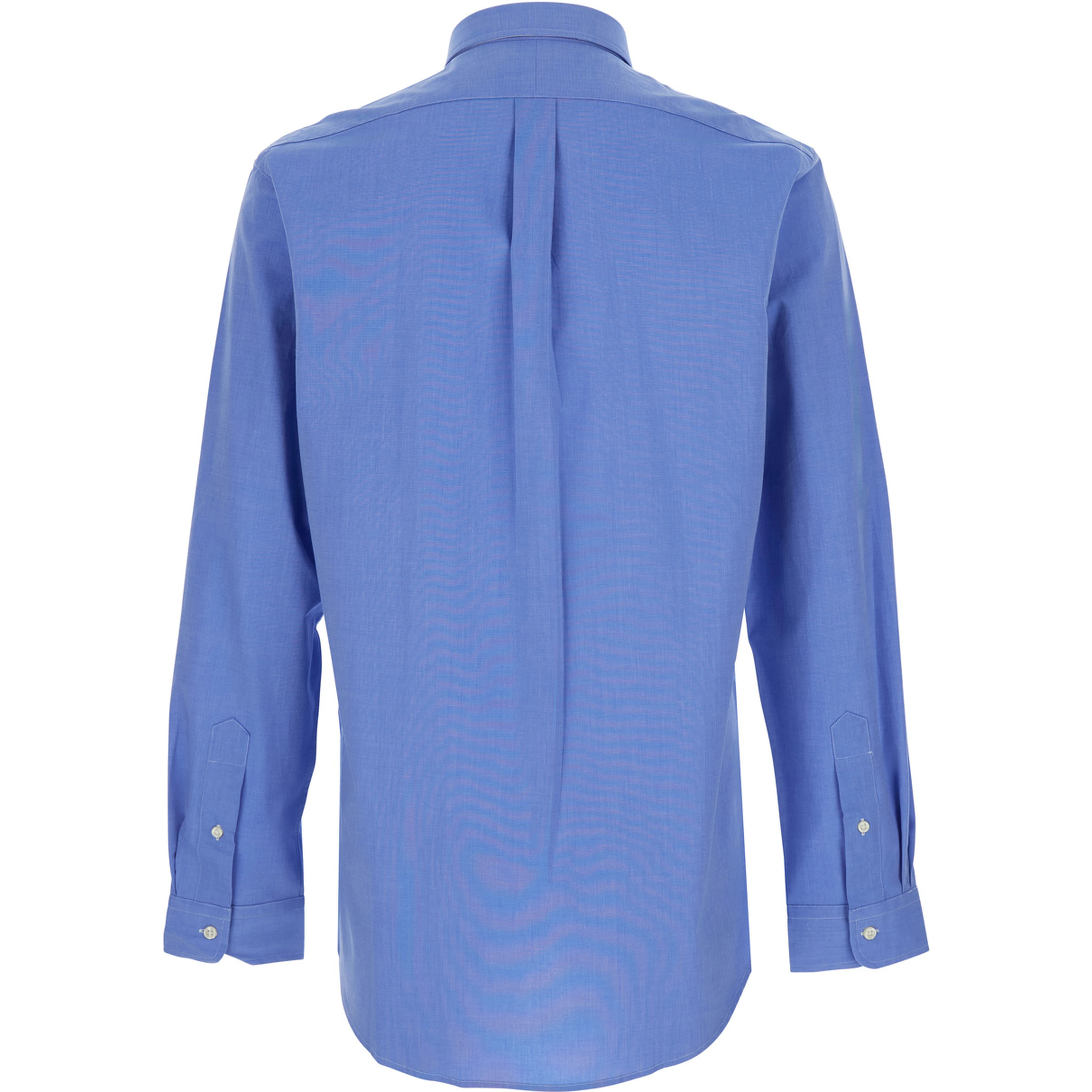 Slim Fit Light Blue Shirt with button-down collar and Pony embroidery on the front in stretch cotton for men