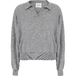 Katriel Gray Sweater with polo collar and ribbed trims in cashmere for women