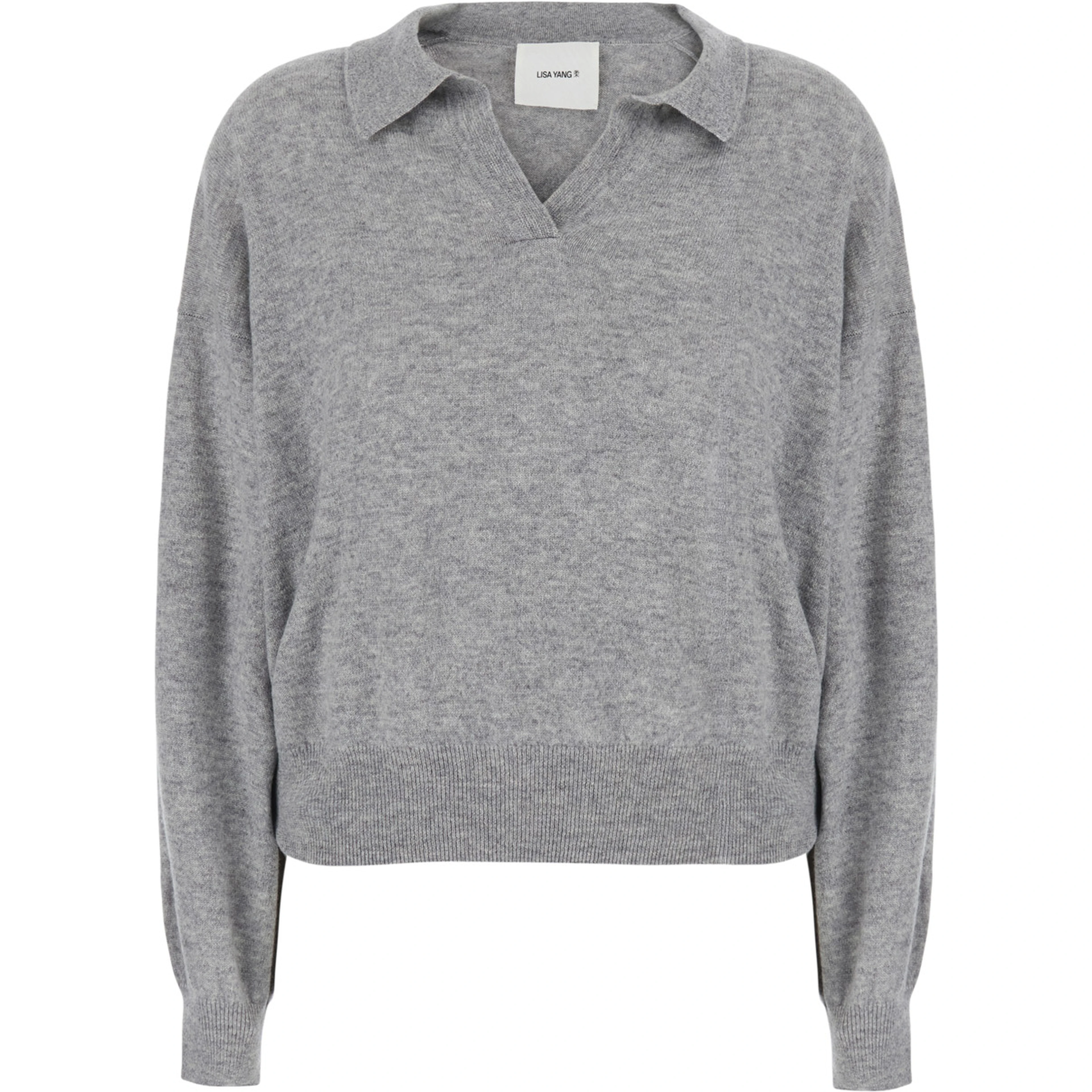 Katriel Gray Sweater with polo collar and ribbed trims in cashmere for women