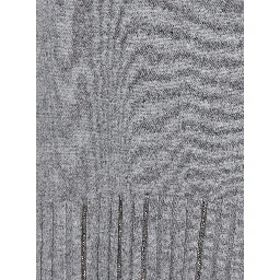 Grey sweater with round neck and details with rhinestones in Blend wool and silk women