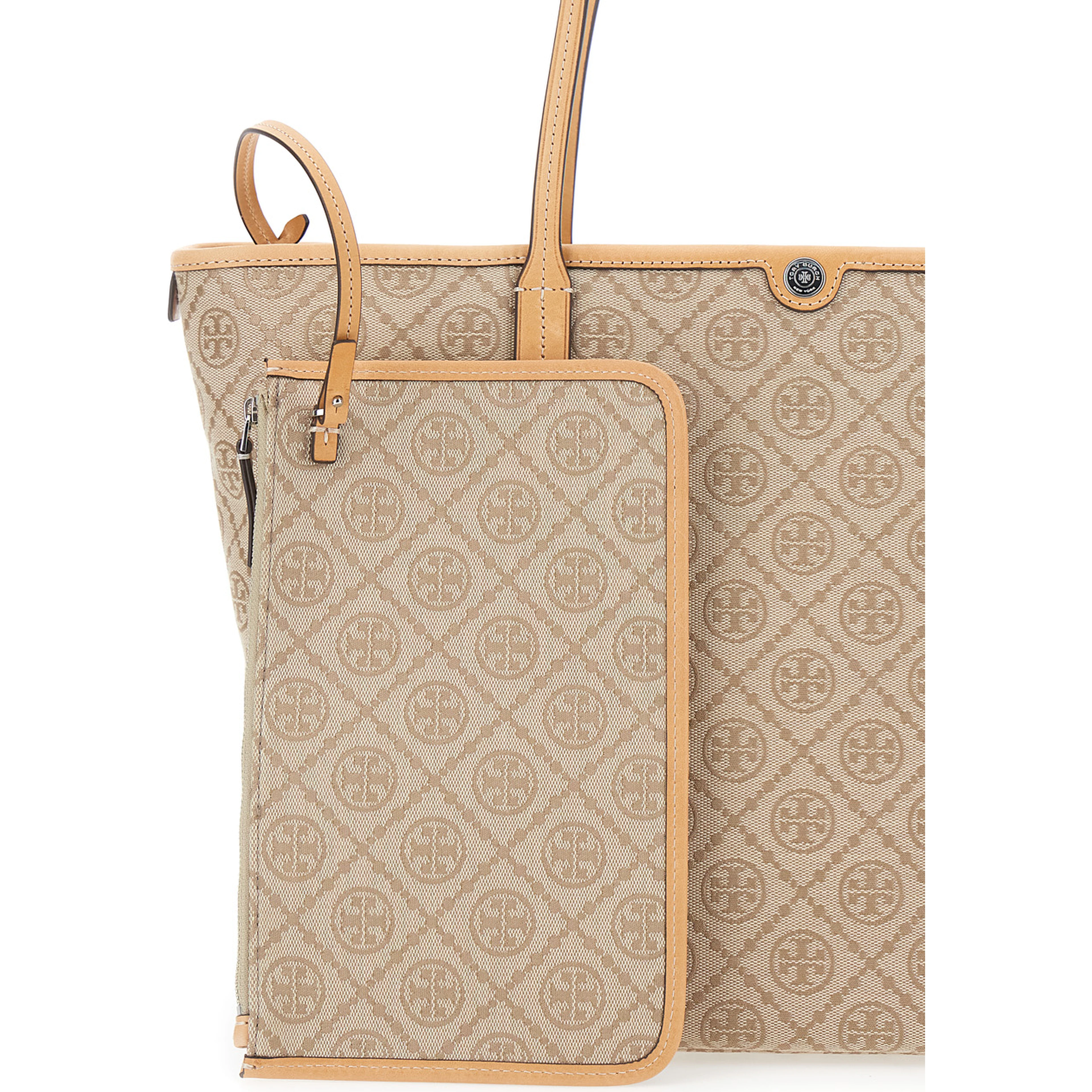 Beige large tote bag with All-Over Logo Monogram and Top Zip Closure in Canvas for Women