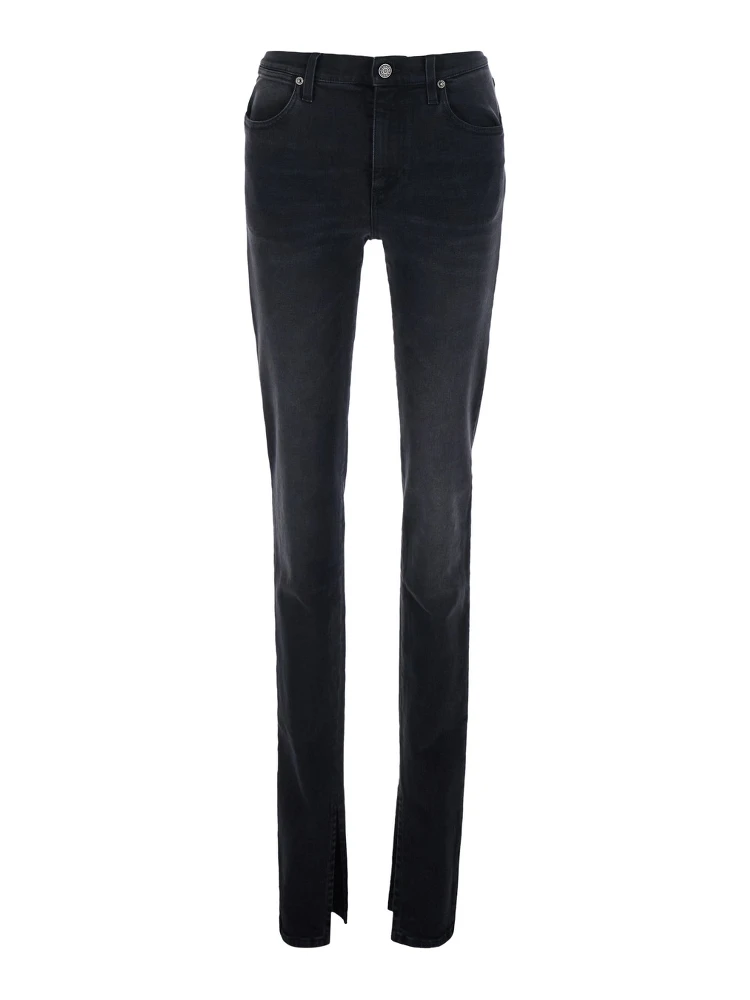 Black Mid-rise jeans with split hems in denim for women