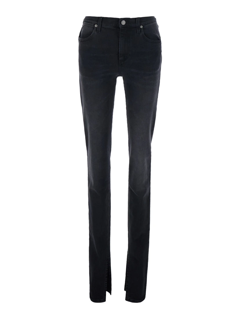 Black Mid-rise jeans with split hems in denim for women