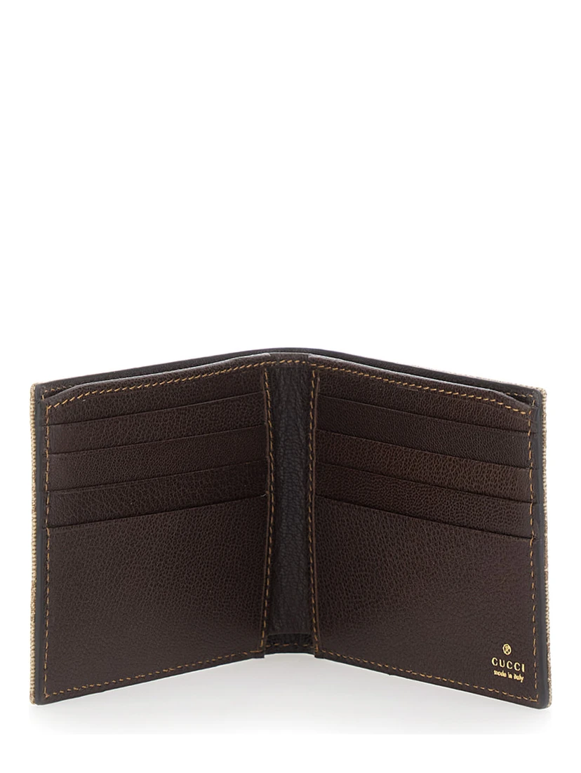 Beige Bi-Fold Wallet with Logo Lettering on the Inside in GG Canvas for Men
