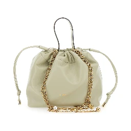Chloe Icons Gray Shoulder Bag with Drawstring Closure and Logo Lettering on the Front in Leather for Women