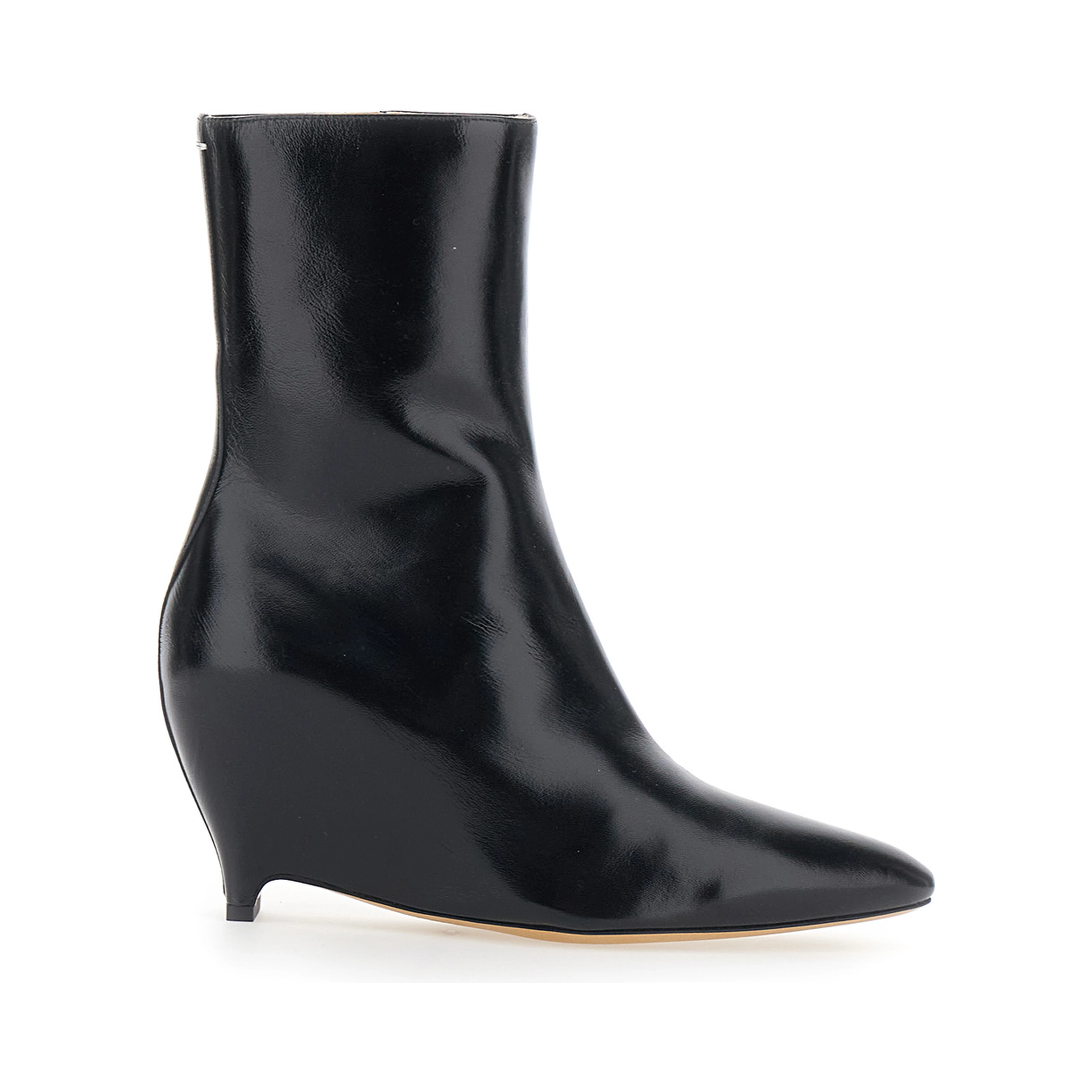 Black Pointed Ankle Boots with Heel and Side Zip Closure in Leather for Women