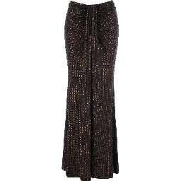 Brown Skirt with front knot and all-over sequins in Tech Fabric for women