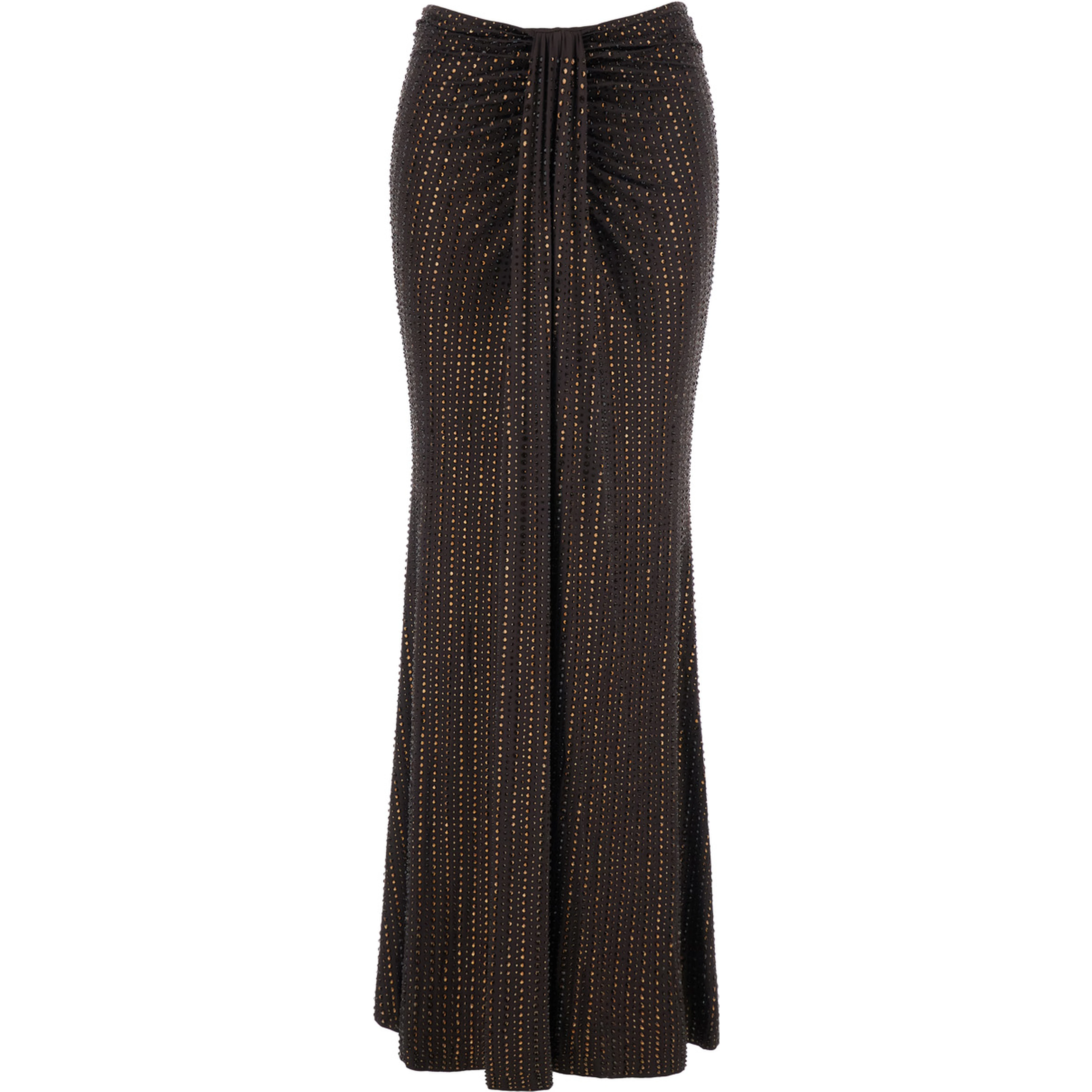 Brown Skirt with front knot and all-over sequins in Tech Fabric for women