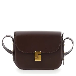 Bellissima Mini Brown Crossbody bag with Logo Plate on the Front in Leather for Women