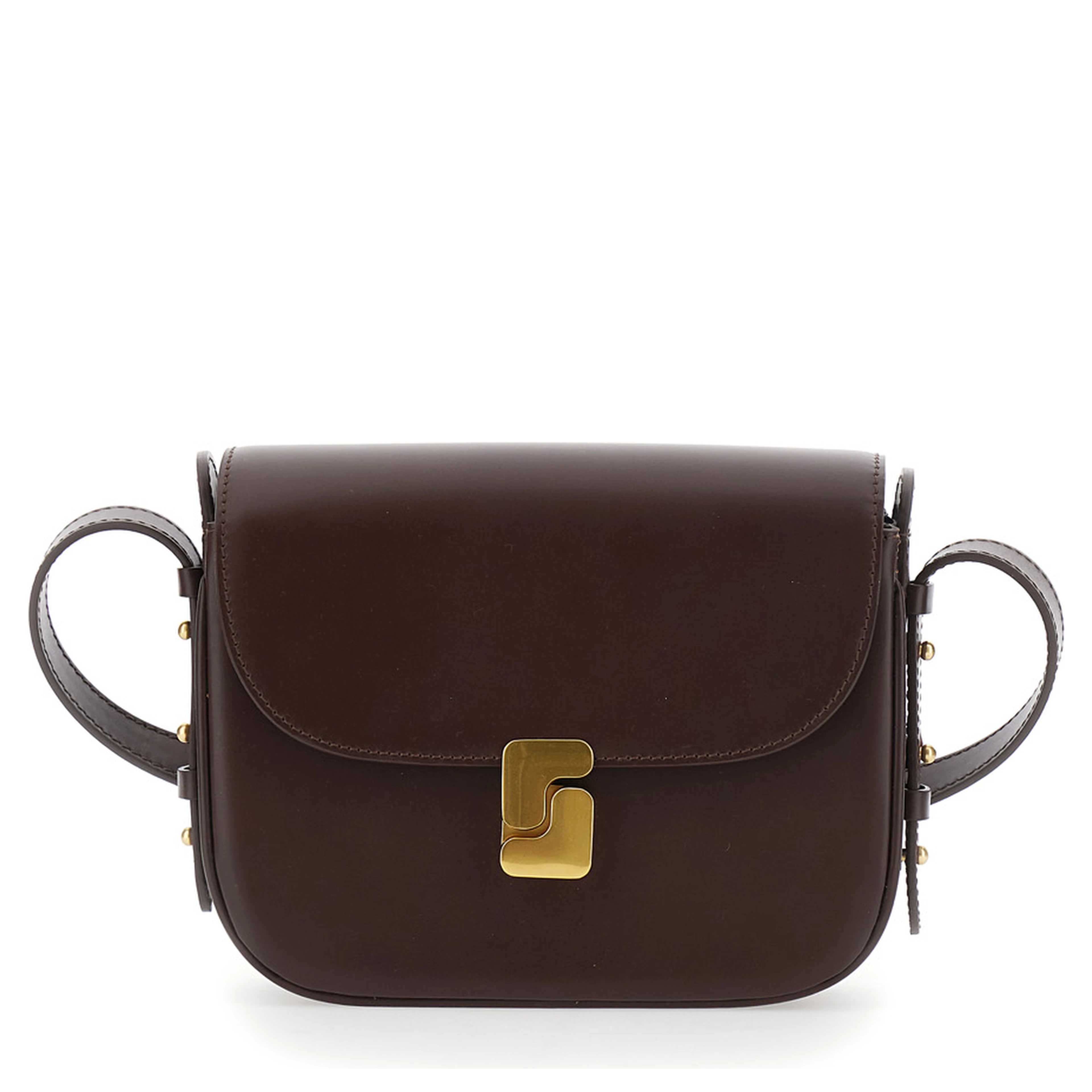 Bellissima Mini Brown Crossbody bag with Logo Plate on the Front in Leather for Women