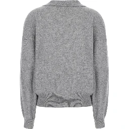 Katriel Gray Sweater with polo collar and ribbed trims in cashmere for women