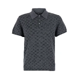 Gray polo. shirt with classic collar and all-over GG logo in wool and silk for men