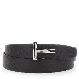 Brown Belt with T Buckle Plate in Leather for Men