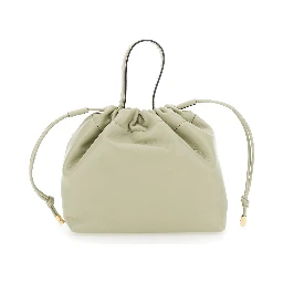 Chloe Icons Gray Shoulder Bag with Drawstring Closure and Logo Lettering on the Front in Leather for Women