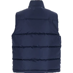 Blue Sleeveless Down jacket with Slogan on the Front in Tech Fabric for Men