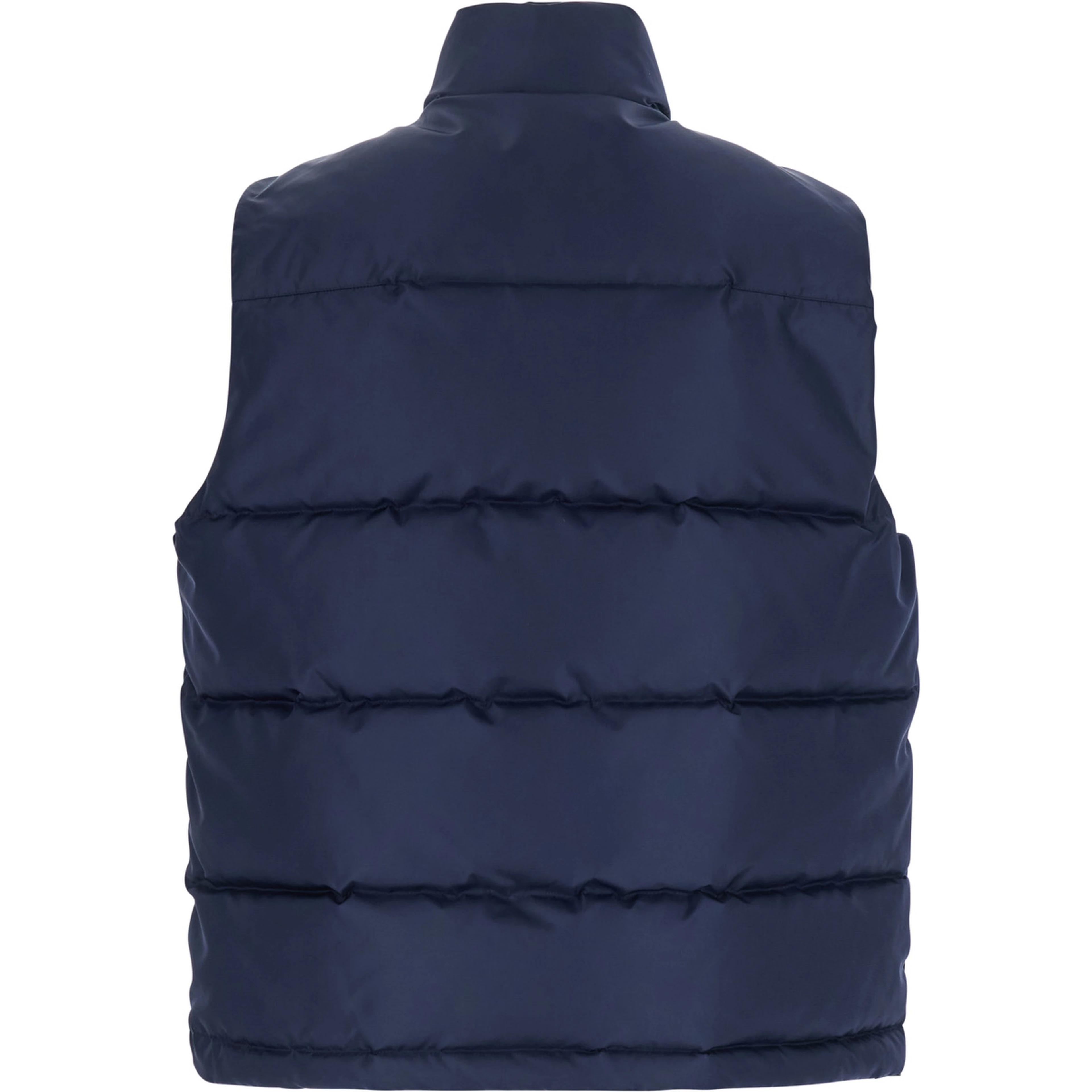 Blue Sleeveless Down jacket with Slogan on the Front in Tech Fabric for Men