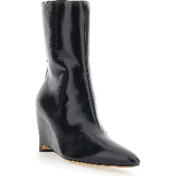 Black Pointed Ankle Boots with Heel and Side Zip Closure in Leather for Women