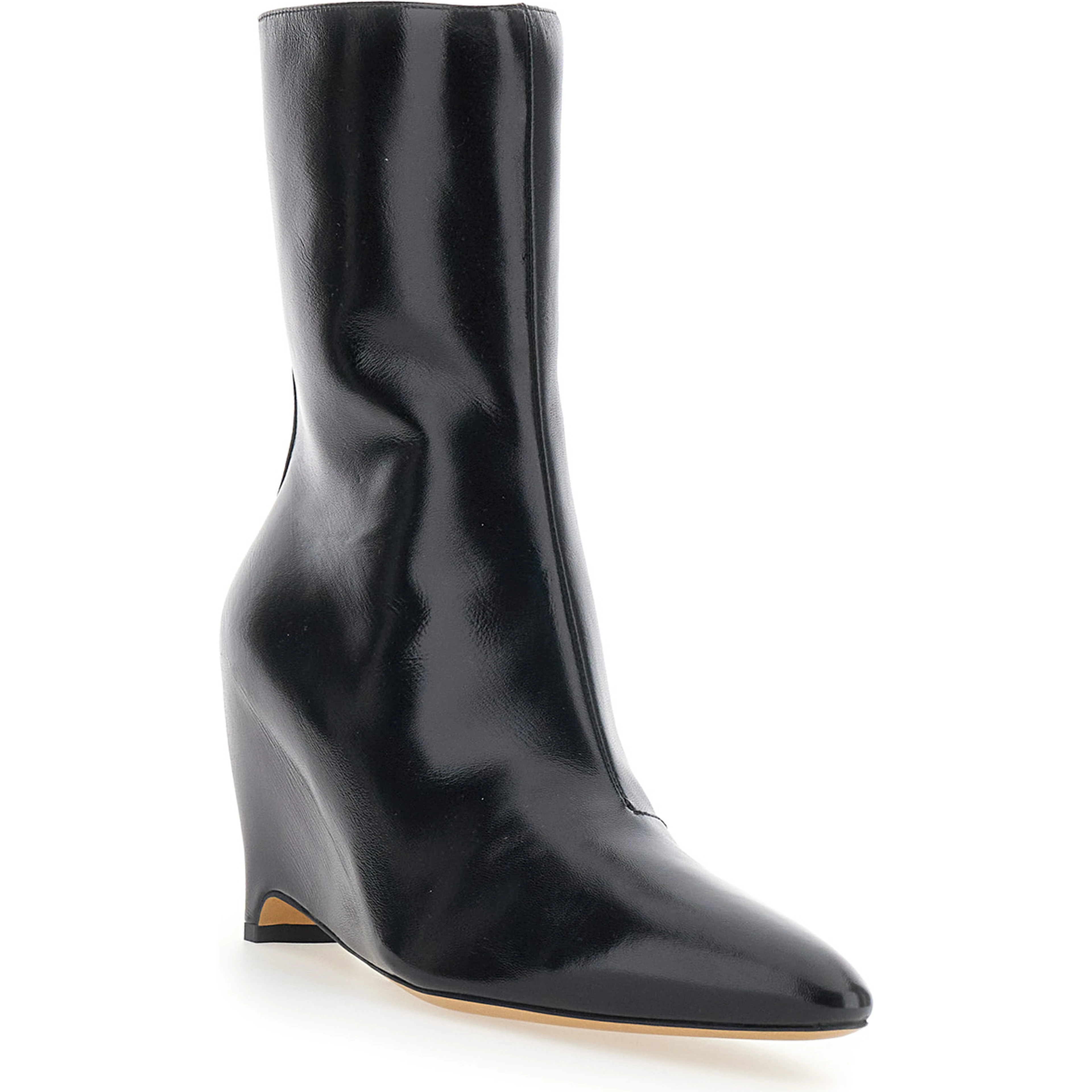 Black Pointed Ankle Boots with Heel and Side Zip Closure in Leather for Women